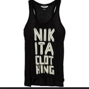 NIKITA Y2K Women’s Black‎ Speckled Racerback Banana Tank Top SZ Large